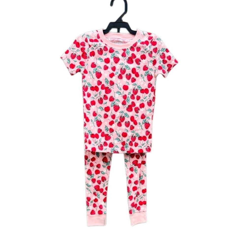 Toddler Cotton Sleep Tee & Pants Pajama Strawberry Print 2-Piece Set Size 3T